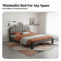 Nordic Design Bed Frame Minimalist Design Upholstered Headboard Bed Frame No Box Spring Needed Modern Wooden Bedstead for Renters, Homestay