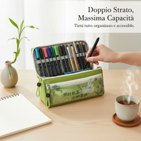 Chinese Style Large Capacity Canvas Pencil Case for Students, Double Layer Stationery Organizer