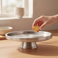 Pedestal Serving Tray Silver Round Pedestal Tray Shallow for Decorators, Parties, Cafes