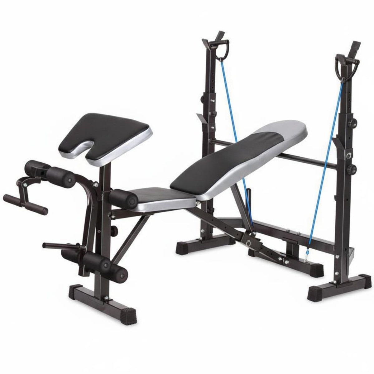 Heavy-Duty Steel Frame Weight Bench with Squat Rack Non-Slip Feet Bench Press and Squat Rack Combo Padded Cushion Multi-Functional Workout Station Detachable Design for Fitness Enthusiasts, Bodybuilders, Beginners