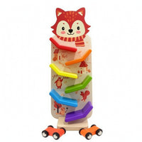 Natural Wood Wooden Car Ramp with Cars Child-Safe Wooden Car Ramp Racer Child-Centered Sliding Track Toy Educational for Toddlers, Preschoolers, Kids, Playroom, Daycare, Classroom