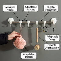 Students' Multi-Hook Rack for Dorm and Home Organization, Traceless Organizer Hooks for Secure Storage, No-Drill Kitchen Towel