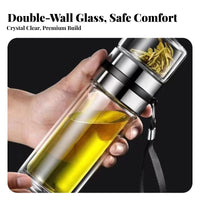 Large Capacity Tea Water Separation Bottle Heat Resistant Double Wall Glass Tea Tumbler Leak-Proof for Travelers, Men, Commute, Outdoor, Car