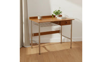 Wood Writing Desk with Metal Legs Stainless Steel Frame Retro Style Writing Desk Rustic Simplicity Aesthetic Home Furniture for Students, Bedroom