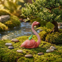 Resin Flamingo Figurine Miniature Pink Flamingo Figurine Home Decor Molded Feather Texture Outdoor Ornament Decorative Base