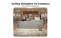 Modern Reception Desk Sturdy Enamel Finish Finish Salon Ier Stand Minimalist Design Reception Desk with Storage for Receptionists, Boutique, Spa