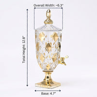 Water Dispenser and Glass Juice Dispenser with Ornate Gold Accents, 2L Beverage Dispenser, Lemonade Dispenser for Party Iced Tea and Home Use
