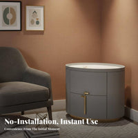 Luxury Design Oval Woven End Table Installationno-assembly Nightstand Easy to Assemble Bedroom Furniture Two Drawers for Homeowners, Interior Decorators, Renters, Hotel Room, Entryway, Hallway, Office