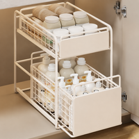 Under-Sink Storage Rack, Slide Rack, 2-Tier, Drawer-Type, Kitchen Storage, Under-Bathroom Sink Organizer, Metal, White