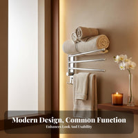 180-Degree Rotatable Swing Arm Towel Bar Foldable Bathroom Fixture Rust-Proof Wall Organizer Rustproof for Renters, Homeowners, Families, Restroom, Small Areas, Laundry Room, Bedroom
