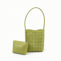 Braided Woven Bag with Pouch Lightweight Tote Bag with Pouch Casual Openwork Tote Compact for Women, Summer, Travel, Shopping
