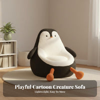 Thickly Padded creatureShaped Foam Chair Stable Base Soft Fabric Penguin Chair Embroidered Details children's Furniture for Toddlers, Reading, Living Room, Balcony, Playroom