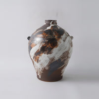 Ceramic Vase with Lug Handles Distressed Rustic Minimalist Ceramic Vessel Handhand-Painted Bedroom Decoration for Decorators, Guesthouse
