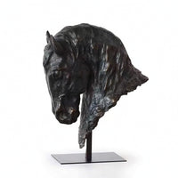 Horse Head Sculpture with Metal Stand Faux Jade for Living Room Console, Office