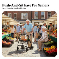 Ergonomic Hand Brakes Elderly Shopping Cart Shock Absorbing Wheels Rollator Mobility Aid with Seat Heavy Duty Mobility Aid with Seat Height Adjustable for Seniors, Disabled Indivi Double S, Adults, Outdoor Use, Daily Walks, Travel, Home
