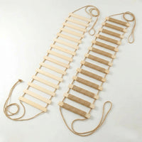 Solid Wood Cat Ladder and Climbing Bridge with Sisal Rope, Cage Mounted Cat Perch for Indoor Climbing, Sturdy Flat Support Structure Steps