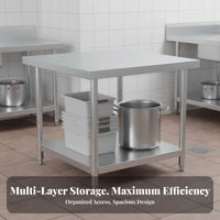 Stainless Steel Work Table Extra Thick Commercial Kitchen Prep Table With Storage Shelves Stainless Steel Workbench for Caterers, Home Cooks