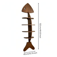Wooden Fishbone Wall Shelf Sculptural Fishbone Wall Shelf Space-Saving Organizer for Living Room, Bedroom