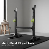 Heavy Duty Adjustable Squat Rack Non-Slip Feet Bench Press Rack Anti-Tip Design Split Squat Stand Plate Storage Pegs for Home Gym