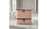 Portable Two-Tier Makeup Bag Boxy Cosmetic Storage Bag with Handle Zippered Travel Cosmetic Organizer Large for Travelers