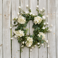 Hydrangea Door Wreath for Front Door, Artificial Matte Green with Berry Accents, Traditional Wall Decor, Low Maintenance All Year