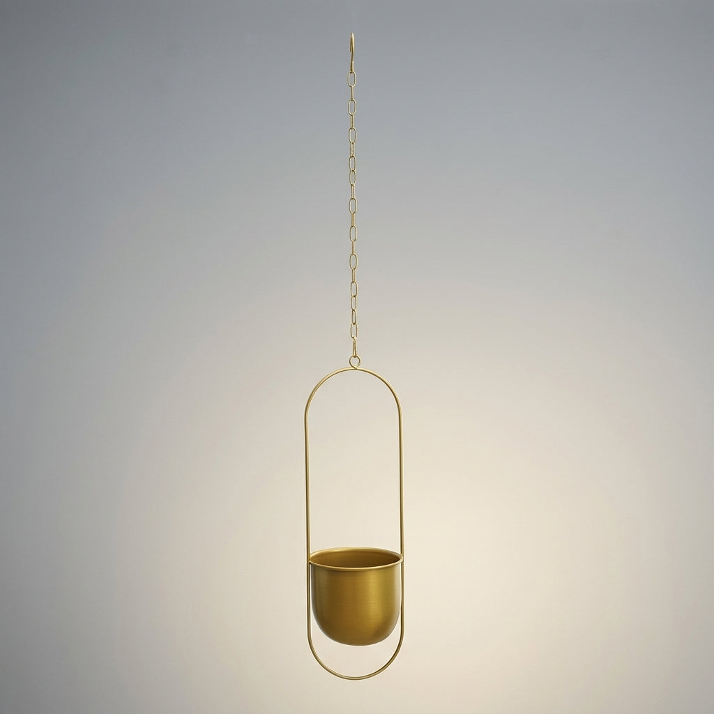 Home Decoration Plant Pots for Indoor Plants, Gold Metal Planter Hanging Basket with Chain, Smooth Wall Planter, Water Saving Hanging Plant