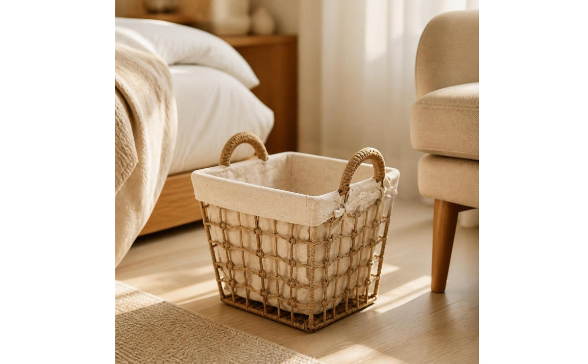 Woven Laundry Hamper with Handles Sturdy Rattan Basket with Liner Breathable for Closet