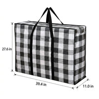 Bulk Value Storage Bags and Moving Bags, Black and White Plaid Moving Bags, Heavy-Duty Fabric with Handles, 100 Pack, 50kg Load