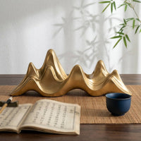 Abstract Mountain Peak Ornament Sleek Design Golden Mountain Range Sculpture Elegant Accent Piece Study Accessory for Office, Tea Room