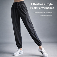 Joggers for Women with Tapered Leg and Cuffed Ankles, Quick Dry Nylon Spandex Pants for Gym and Running, Lightweight Loose Fit Black Trousers