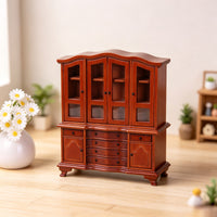 Vintage Pine Wood Miniature Glass Display Cabinet with Drawers for Dollhouse