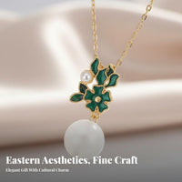 White Chalcedony Drop Necklace Chinese Chic Design Enamel Flower Necklace