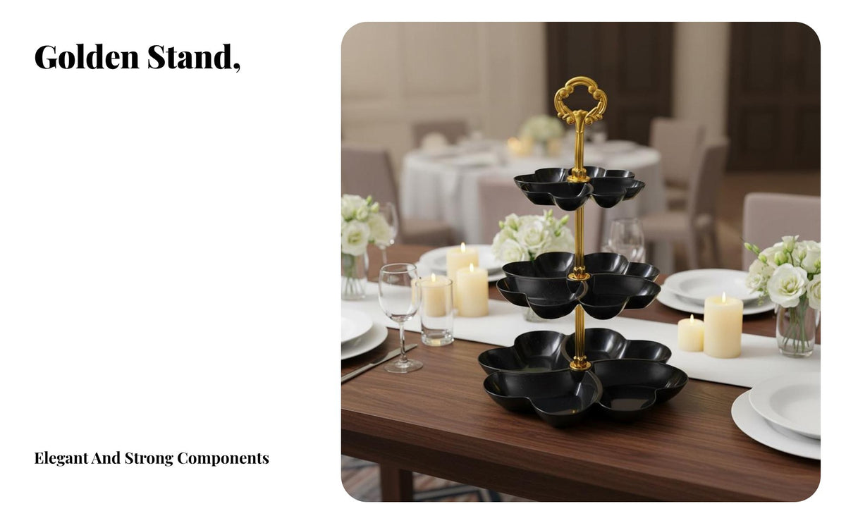 3 Tier Serving Stand Layered Compartments Tiered Dessert Tray Reusable Multi-Level Food Platter for Weddings, Holiday Gatherings, Afternoon Tea