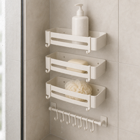 White No-Drill Bathroom Corner Storage Shelf for Shower and Toilet