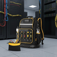 Electrician Tool Organizer Backpack Breathable Padded Back Molded Base Tool Backpack USB Charging Port for Electricians, Technicians