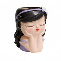 Nordic Aesthetic Cute Girl Succulent Pot Creative Design Girl Head Planter Multi-Functional Cartoon Face Flower Pot Great Gift Idea for Desktop, Balcony, Windowsill