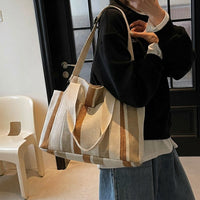 Tote Bag for Women with Zipper and Pockets, Large Canvas School Bag or Work Bag, Soft Shopping Bag with Polyester Lining, Large Canvas Design