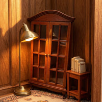 1:12 Scale Miniature Display Cabinet Wooden Dollhouse Cabinet with Glass Doors Vintage Furniture Walnut for Collectors