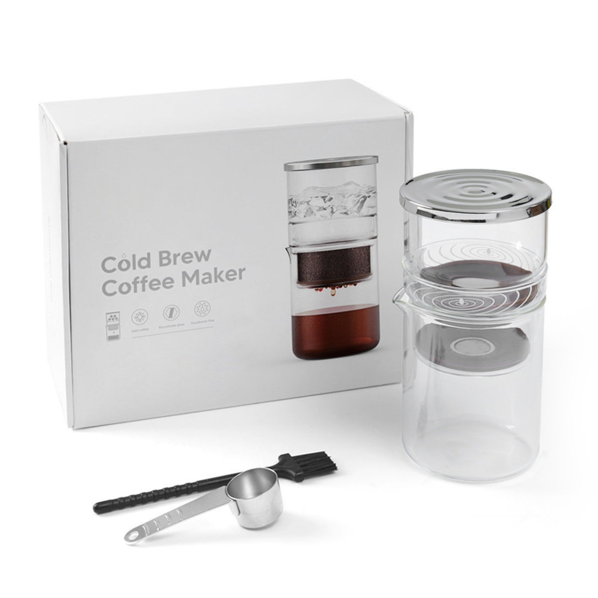 Cold Brew Coffee Maker Easy to Clean Cold Brew Coffee Maker with Strainer Clear Glass Pitcher with Lid for Apartment