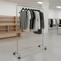 With Wheels Freestanding Clothes Hanging Easy to Move Rolling Clothes Rack Heavy Duty Stainless Steel Clothing Rack Minimalist Design for Bedroom