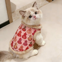 Comfortable Chinese Design Cat Vest Easy to Wear Tang Suit Pet Coat Soft Fleece Trim for Cats, Dog Owners, Festivals, Photo S, Parties