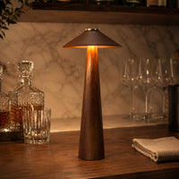 Rechargeable Table Lamp Conical Shade Cordless Table Lamp Solid Wood Press Control
