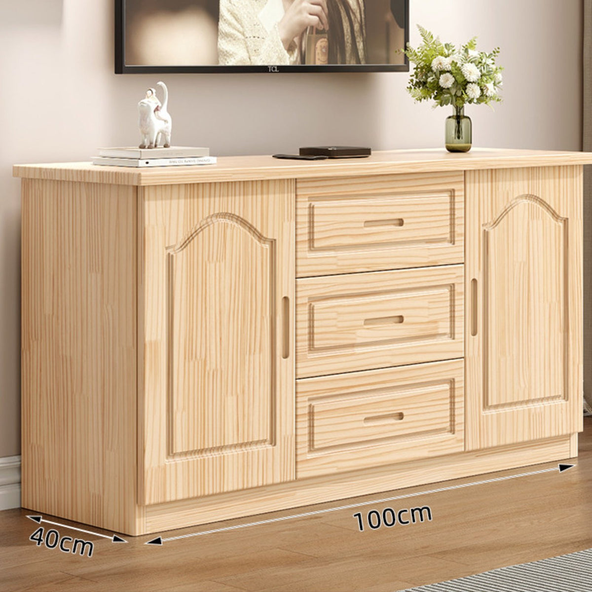 Floor Standing Storage Console Solid Wood TV Cabinet Modern Minimalist TV Stand Wood TV Table with Shelves Suitable for Living Room Furniture Bedroom Apartment