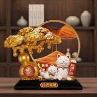 Money Tree with Auspicious Cats Festive Money Tree Desktop Ornament Decorative Ornament with Base for Business Owners, Office Desk