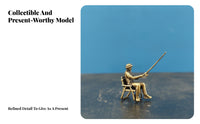 38 Mm Seated Fisherman Figurine Shiny Brass Fishing Figurine Sculpted Mini Brass Fishing Model Small Scale for Diorama, Micro-Landscape Display