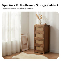 Vintage design Rattan Drawer Nightstand Ample Storage Rattan Drawer End Table Sturdy Construction Bedroom Furniture Easy Assembly for Homeowners, partners, Renters, Living Room, Hallway, Office