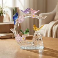 Bird Figurine with Flowers Translucent Glass Bird Figurine Glossy Tabletop Ornament for Entryway