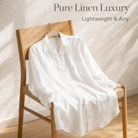 Linen Blend Shirt for Women UK with Collared Neckline and Long Sleeves, Summer Tops for Beach Cover Up and Sun Protection, Loose Fit