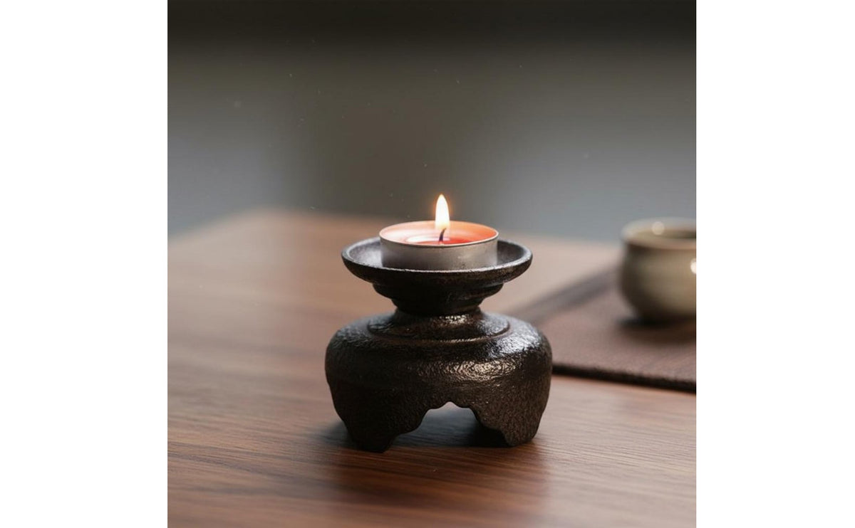 Handmade Chinese Design Candle Ornament Vintage Design Tealight Base Home Decoration for Meditation Space, Desktop