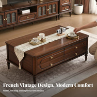Retro design Glass Top Coffee Table centurycentury-era modern Design Glass Top Table with Drawers Minimalist Aesthetic Living Room Furniture Sturdy Construction for Apartment Dwellers, Homeowners, Families, Lounge Area, Home Office